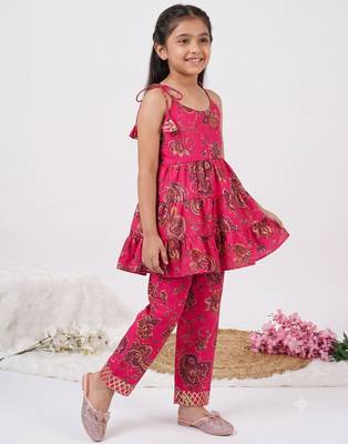 Magenta poly rayon paisley digital printed set for girls kid 1