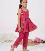 Magenta poly rayon paisley digital printed set for girls kid