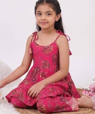 Magenta poly rayon paisley digital printed set for girls kid 4