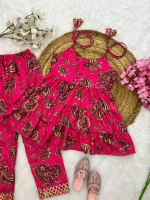 Magenta poly rayon paisley digital printed set for girls kid 5