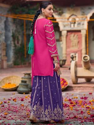 Floral Embroidered Sequinned Chinon Straight Kurta With Palazzos & Dupatta 4