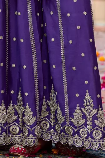 Floral Embroidered Sequinned Chinon Straight Kurta With Palazzos & Dupatta