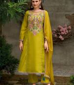 Floral Embroidered A-Line Round Neck Beads & Stones Kurta With Trousers & Dupatta