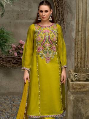 Floral Embroidered A-Line Round Neck Beads & Stones Kurta With Trousers & Dupatta 3