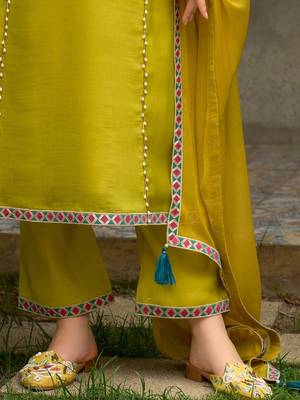 Floral Embroidered A-Line Round Neck Beads & Stones Kurta With Trousers & Dupatta 6