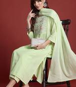 Floral Embroidered Panelled Thread Work Pure Cotton Kurta with Trousers & Dupatta