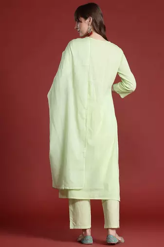 Floral Embroidered Panelled Thread Work Pure Cotton Kurta with Trousers & Dupatta