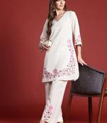 Floral Embroidered Thread Work Pure Cotton Kurta with Palazzos
