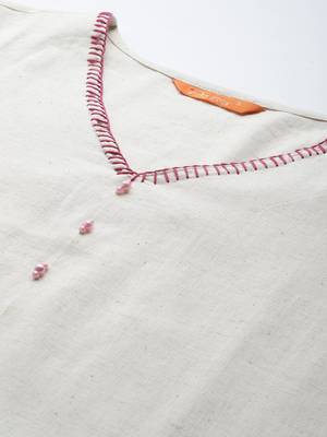 Floral Embroidered Thread Work Pure Cotton Kurta with Palazzos 2