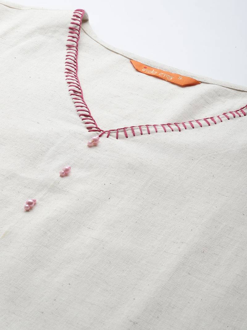 Floral Embroidered Thread Work Pure Cotton Kurta with Palazzos
