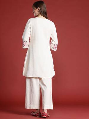 Floral Embroidered Thread Work Pure Cotton Kurta with Palazzos 6