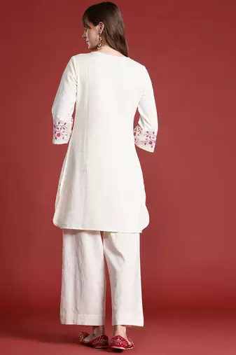 Floral Embroidered Thread Work Pure Cotton Kurta with Palazzos