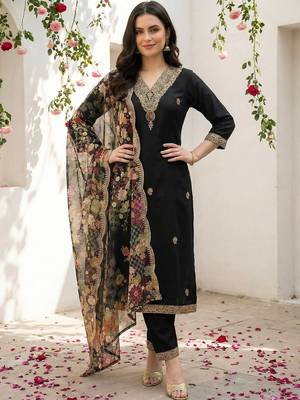 Women Ethnic Motifs Embroidered Regular Kurta with Trousers & With Dupatta 1