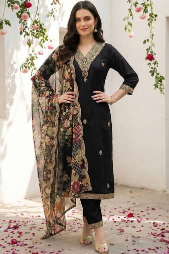 Women Ethnic Motifs Embroidered Regular Kurta with Trousers & With Dupatta