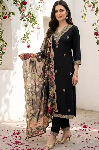 Women Ethnic Motifs Embroidered Regular Kurta with Trousers & With Dupatta