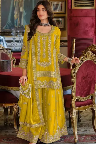 Women Ethnic Motifs Embroidered Kurta with Sharara & With Dupatta