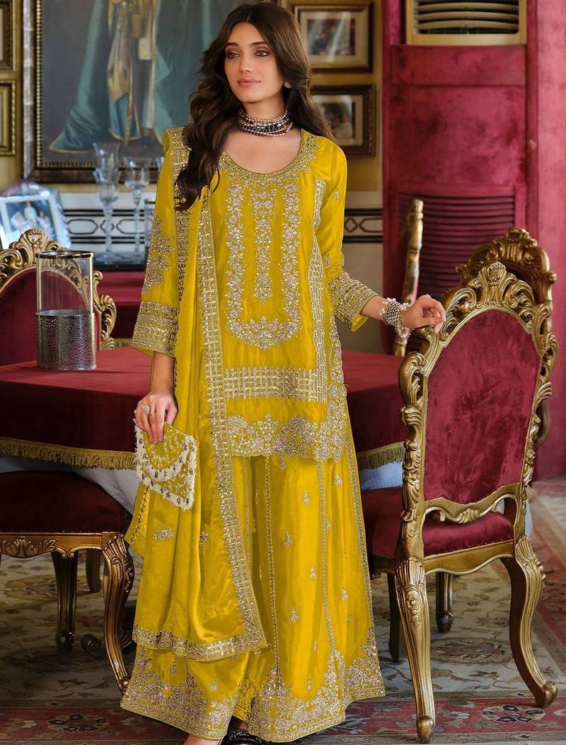 Women Ethnic Motifs Embroidered Kurta with Sharara & With Dupatta
