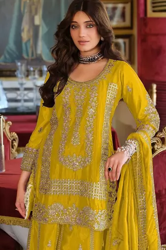 Women Ethnic Motifs Embroidered Kurta with Sharara & With Dupatta