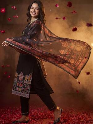 Women Ethnic Motifs Embroidered Regular Thread Work Kurta with Trousers & With Dupatta 6