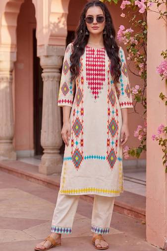 Women Printed Regular Pure Cotton Kurta with Trousers