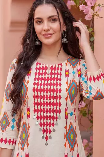 Women Printed Regular Pure Cotton Kurta with Trousers