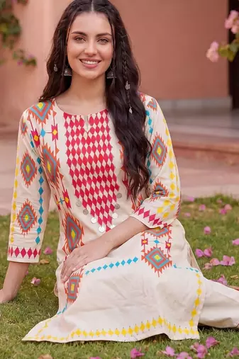 Women Printed Regular Pure Cotton Kurta with Trousers