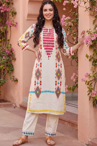 Women Printed Regular Pure Cotton Kurta with Trousers