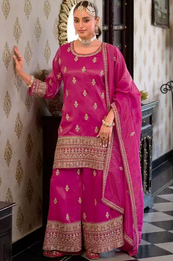 Women Ethnic Motifs Embroidered Mirror Work Kurta with Palazzos & With Dupatta