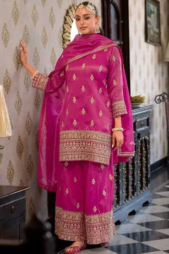 Women Ethnic Motifs Embroidered Mirror Work Kurta with Palazzos & With Dupatta