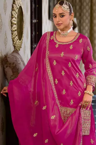 Women Ethnic Motifs Embroidered Mirror Work Kurta with Palazzos & With Dupatta