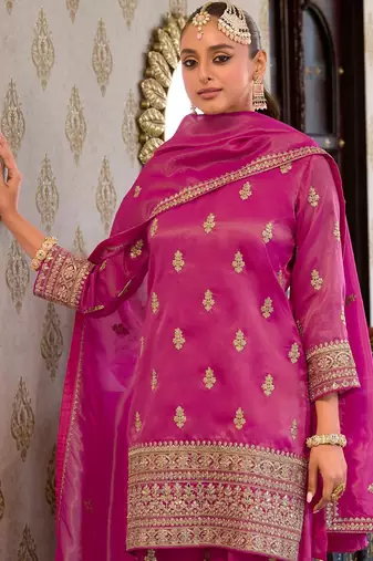 Women Ethnic Motifs Embroidered Mirror Work Kurta with Palazzos & With Dupatta