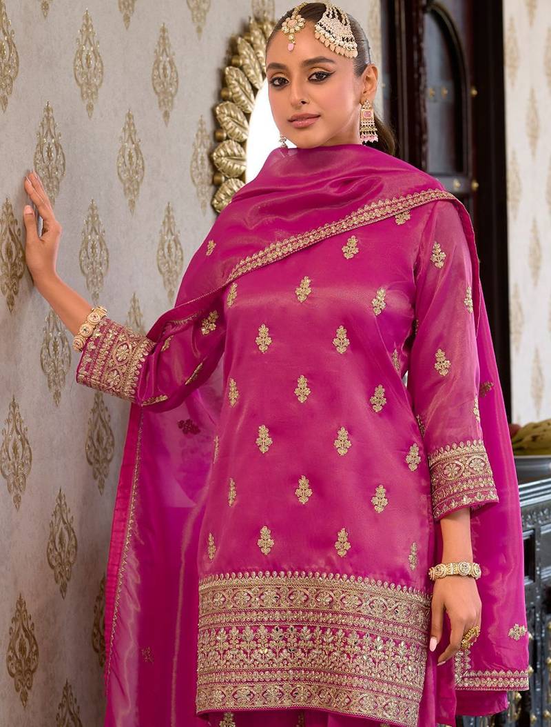 Women Ethnic Motifs Embroidered Mirror Work Kurta with Palazzos & With Dupatta