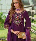 Floral Yoke Design Tie-Up Neck Thread Work A-Line Kurta & Trousers With Dupatta