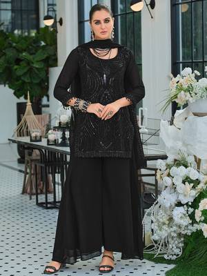 Women Ethnic Motifs Embroidered Regular Sequinned Kurta with Palazzos & With Dupatta 1