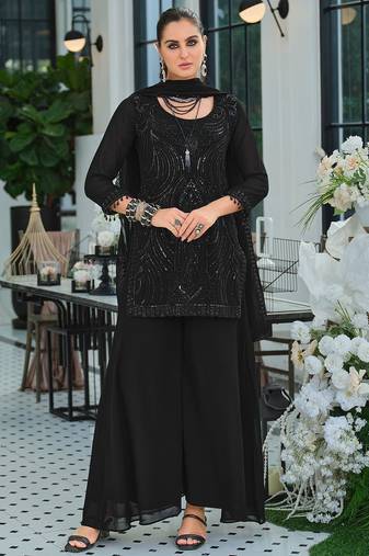 Women Ethnic Motifs Embroidered Regular Sequinned Kurta with Palazzos & With Dupatta