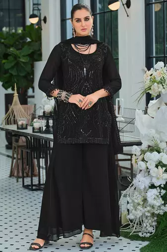 Women Ethnic Motifs Embroidered Regular Sequinned Kurta with Palazzos & With Dupatta