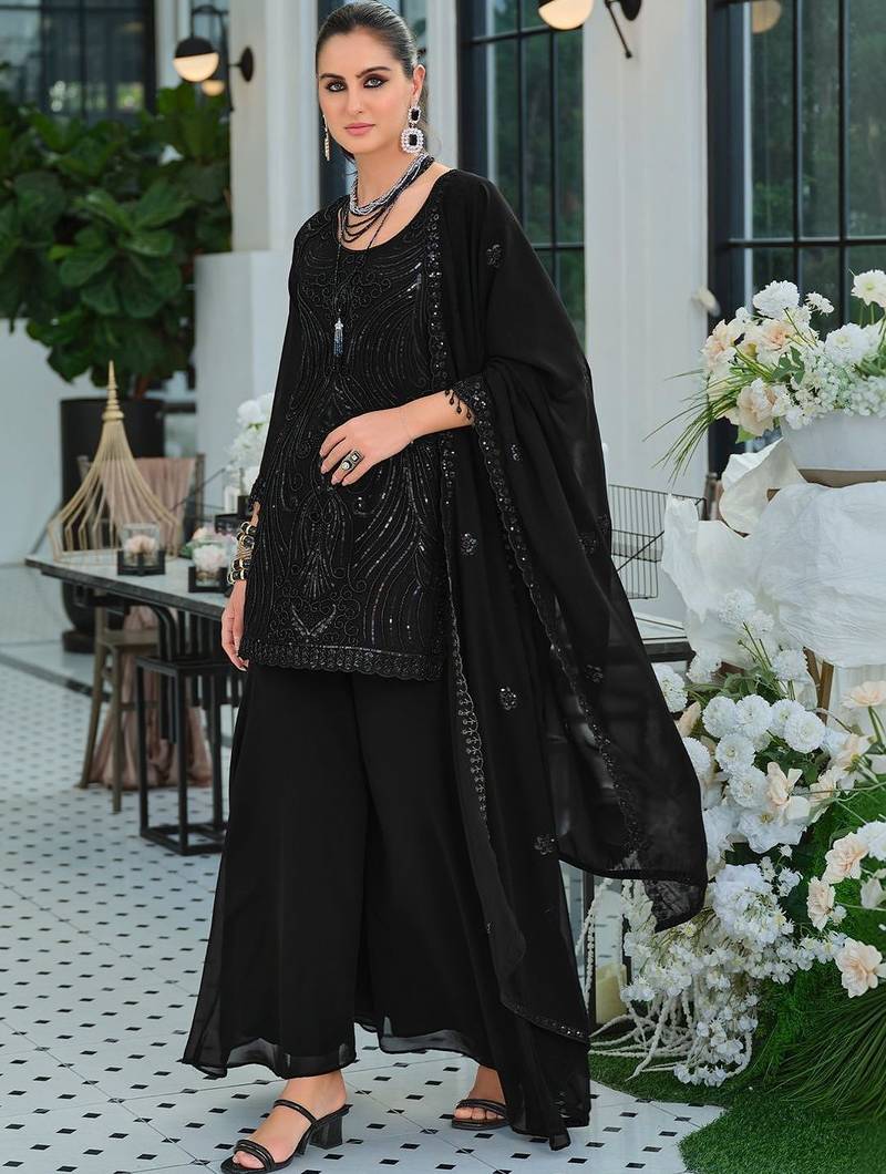 Women Ethnic Motifs Embroidered Regular Sequinned Kurta with Palazzos & With Dupatta