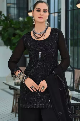 Women Ethnic Motifs Embroidered Regular Sequinned Kurta with Palazzos & With Dupatta