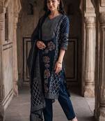 Women Ethnic Motifs Printed Regular Pure Cotton Kurta with Trousers & With Dupatta