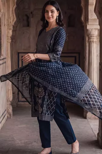 Women Ethnic Motifs Printed Regular Pure Cotton Kurta with Trousers & With Dupatta