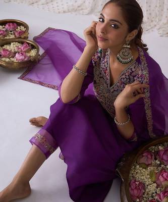 Women Ethnic Motifs Embroidered Anarkali Kurta with Trousers & Dupatta 2