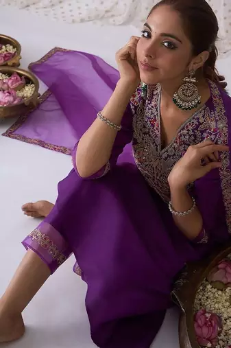 Women Ethnic Motifs Embroidered Anarkali Kurta with Trousers & Dupatta