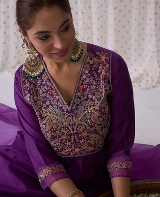 Women Ethnic Motifs Embroidered Anarkali Kurta with Trousers & Dupatta 3