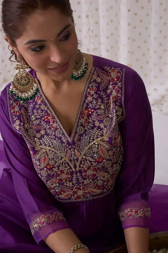 Women Ethnic Motifs Embroidered Anarkali Kurta with Trousers & Dupatta