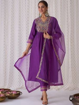 Women Ethnic Motifs Embroidered Anarkali Kurta with Trousers & Dupatta 1