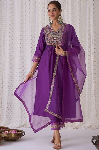 Women Ethnic Motifs Embroidered Anarkali Kurta with Trousers & Dupatta