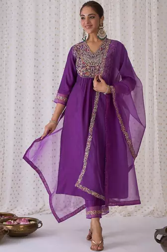 Women Ethnic Motifs Embroidered Anarkali Kurta with Trousers & Dupatta