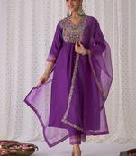 Women Ethnic Motifs Embroidered Anarkali Kurta with Trousers & Dupatta