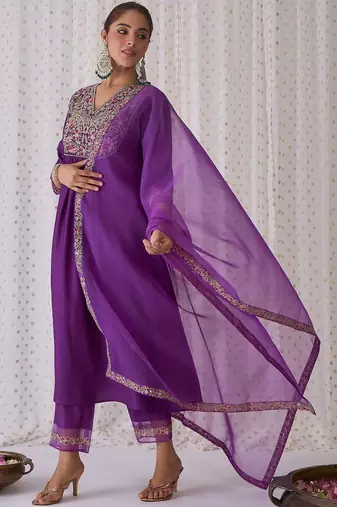 Women Ethnic Motifs Embroidered Anarkali Kurta with Trousers & Dupatta