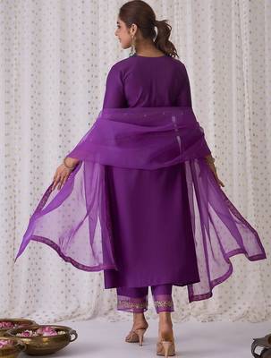 Women Ethnic Motifs Embroidered Anarkali Kurta with Trousers & Dupatta 5